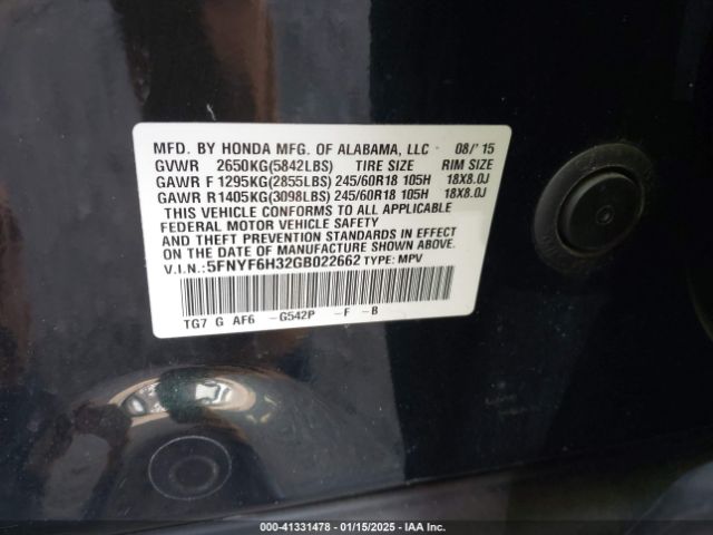 5FNYF6H32GB022662 Honda Pilot Ex