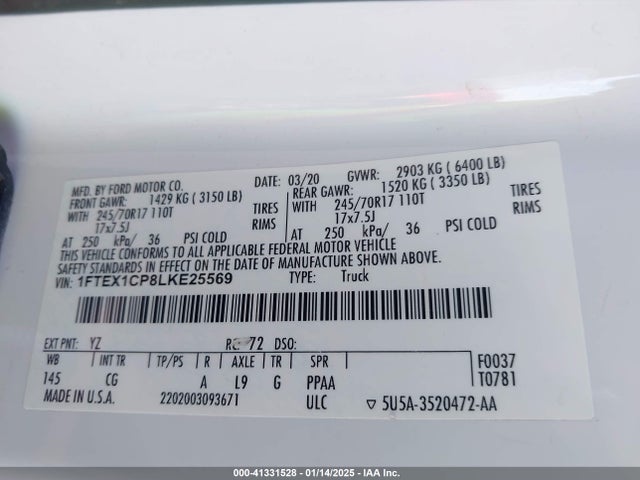 1FTEX1CP8LKE25569 Ford F-150 Xl