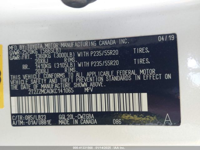 2T2ZZMCA0KC141065 Lexus RX 350