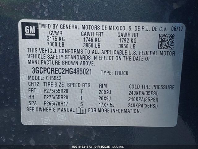 3GCPCREC2HG485021 Chevrolet Silverado 1500 1lt