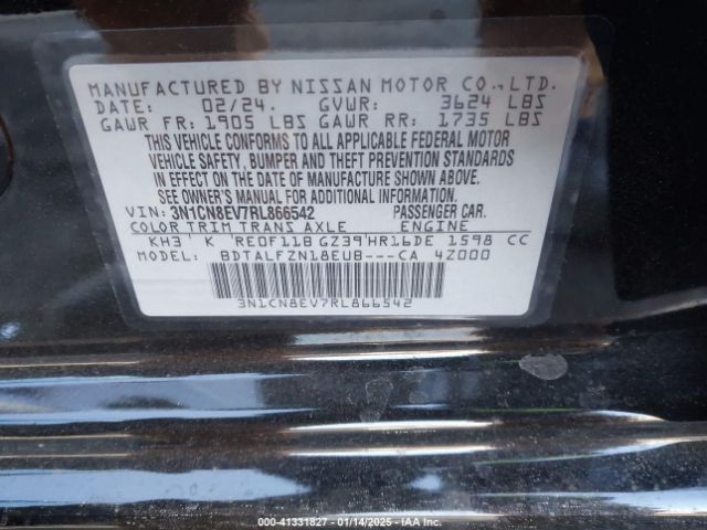 3N1CN8EV7RL866542 Nissan Versa 1.6 Sv