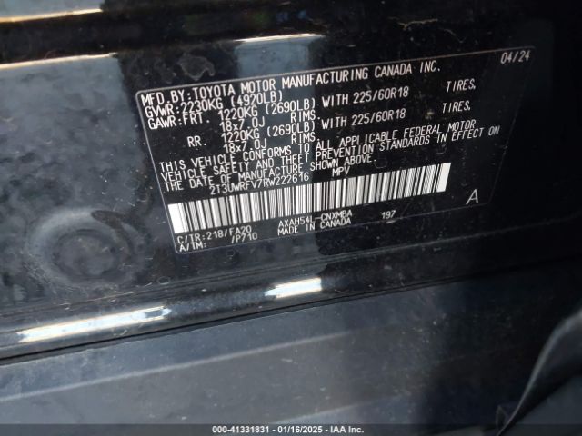 2T3UWRFV7RW222616 Toyota Rav4 Hybrid Woodland Edition