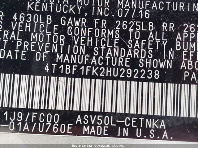 Toyota CAMRY LE 2017 4T1BF1FK2HU292238 Image 9