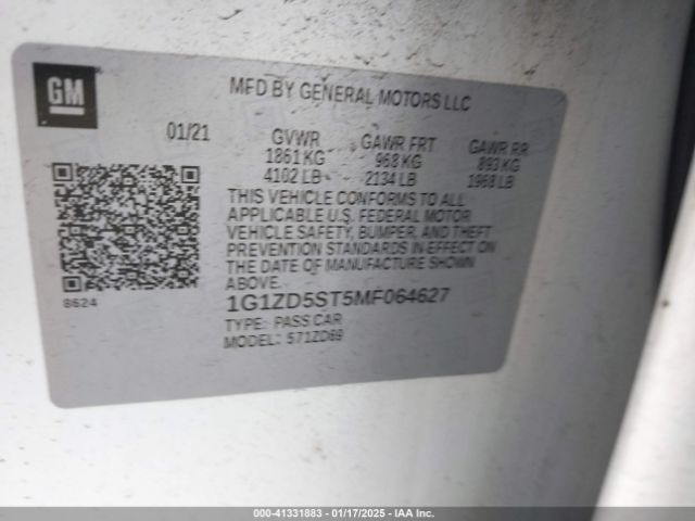 1G1ZD5ST5MF064627 Chevrolet Malibu Fwd Lt