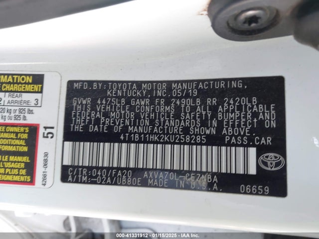 Toyota CAMRY LE 2019 4T1B11HK2KU258285 Image 9