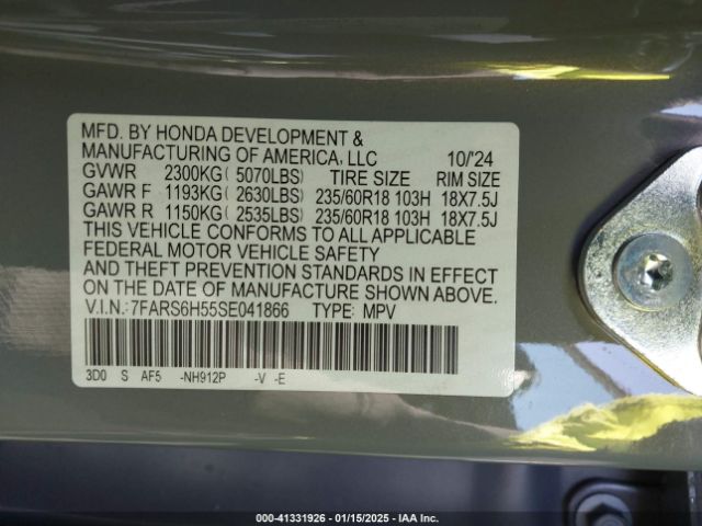 7FARS6H55SE041866 Honda Cr-v Hybrid Sport