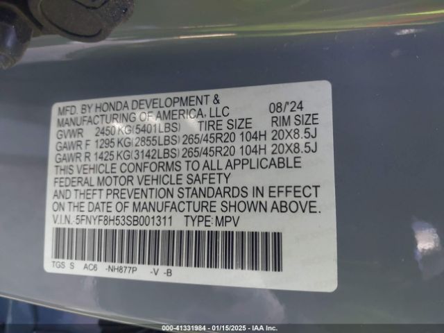 5FNYF8H53SB001311 Honda Passport Awd Ex-l