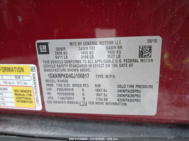 1GKKRPKD4GJ156817 GMC Acadia Sle-2