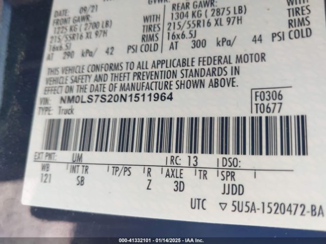 NM0LS7S20N1511964 Ford Transit Connect Xl Cargo Van