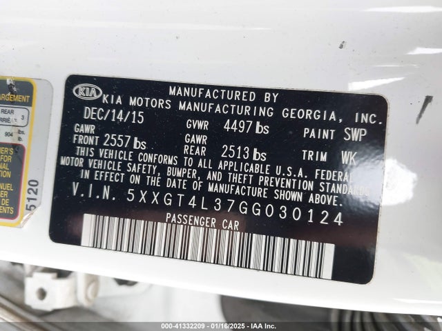 KIA Optima Lx 2016 5XXGT4L37GG030124 Image 9