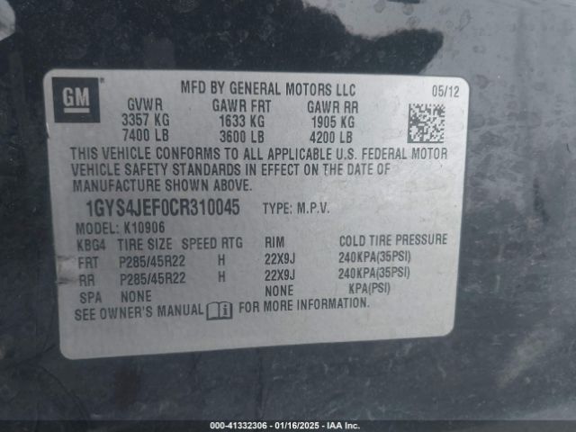 2012 CADILLAC ESCALADE ESV 1GYS4JEF0CR310045 Photo 8