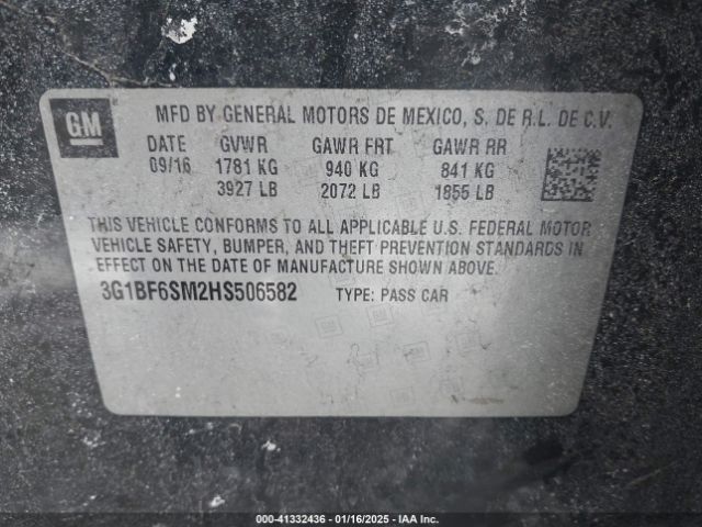 3G1BF6SM2HS506582 Chevrolet Cruze Premier Auto