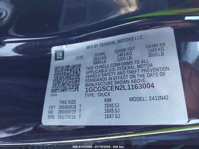 1GCGSCEN2L1163004 Chevrolet Colorado 2wd  Short Box Lt