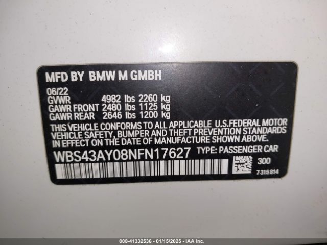 WBS43AY08NFN17627 BMW M3 Competition Xdrive