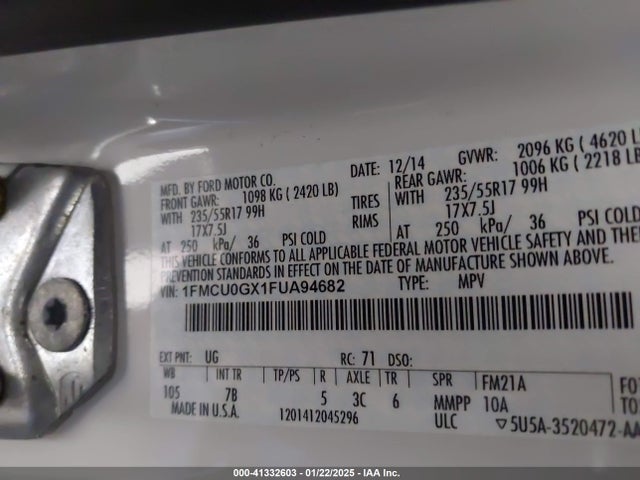 Ford ESCAPE SE 2015 1FMCU0GX1FUA94682 Image 9