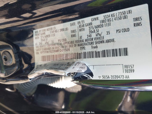 1FTFW1ED9MFD01508 Ford F-150 King Ranch/lariat/limited/platinum/xl/xlt