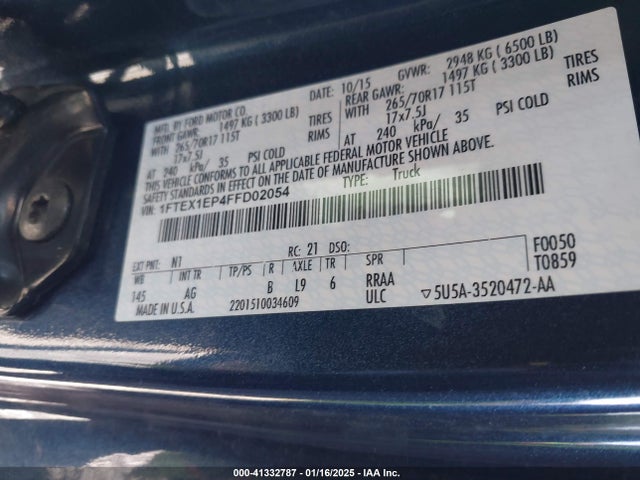 Ford F-150 Xl 2015 1FTEX1EP4FFD02054 Image 9