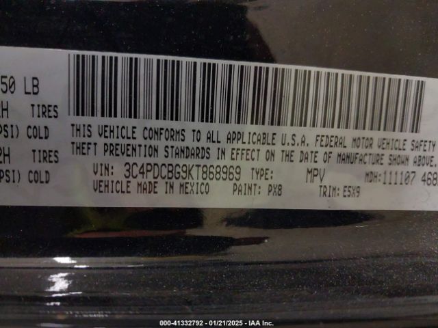 3C4PDCBG9KT868969 Dodge JOURNEY SE