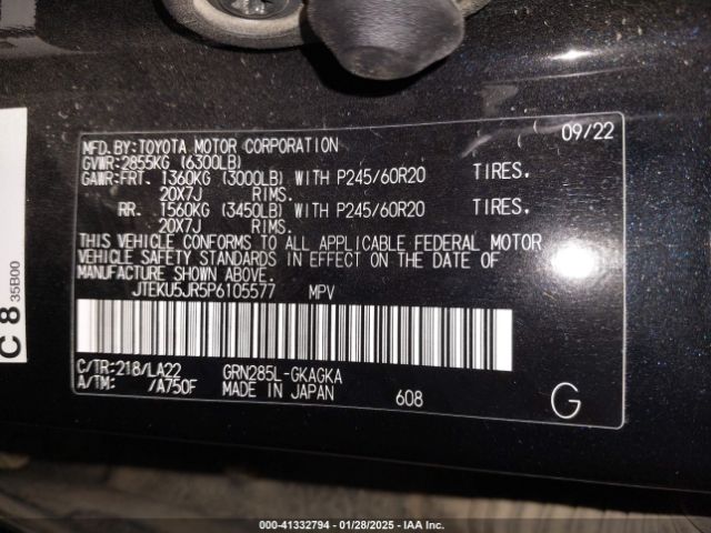 JTEKU5JR5P6105577 Toyota 4runner Limited