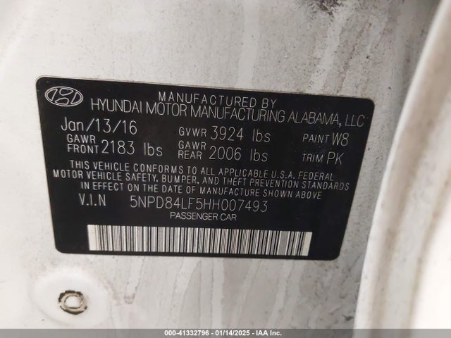 5NPD84LF5HH007493 Hyundai ELANTRA SE