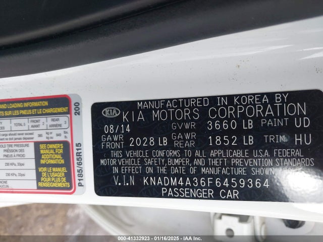 KIA RIO LX 2015 KNADM4A36F6459364 Image 9