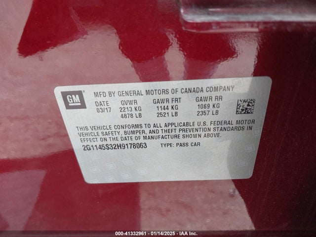 Chevrolet IMPALA 2LZ 2017 2G1145S32H9178063 Image 9