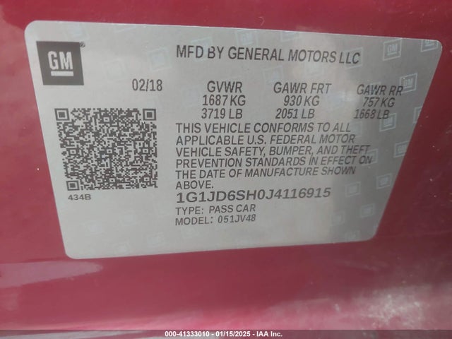 Chevrolet Sonic Lt Auto 2018 1G1JD6SH0J4116915 Image 9