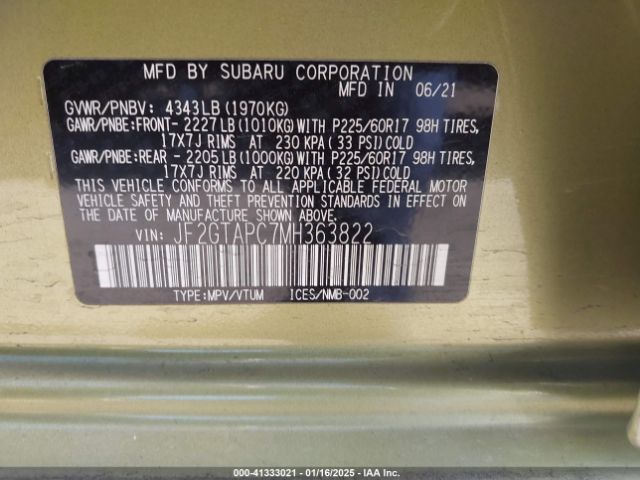 JF2GTAPC7MH363822 Subaru Crosstrek Premium