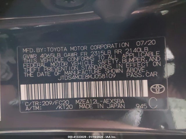 Toyota COROLLA SE 2021 JTDS4MCE8MJ058109 Image 9