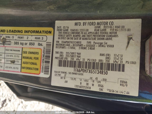 Ford FUSION SE 2016 1FA6P0H7XG5134850 Image 9