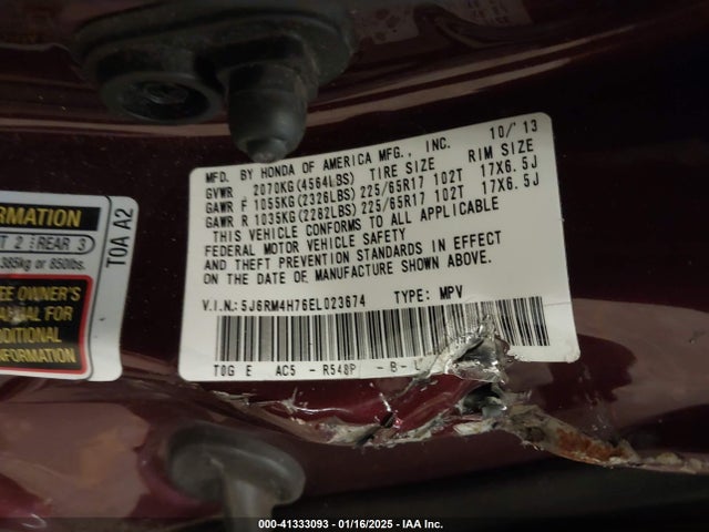 Honda Cr-v Ex-l 2014 5J6RM4H76EL023674 Image 9
