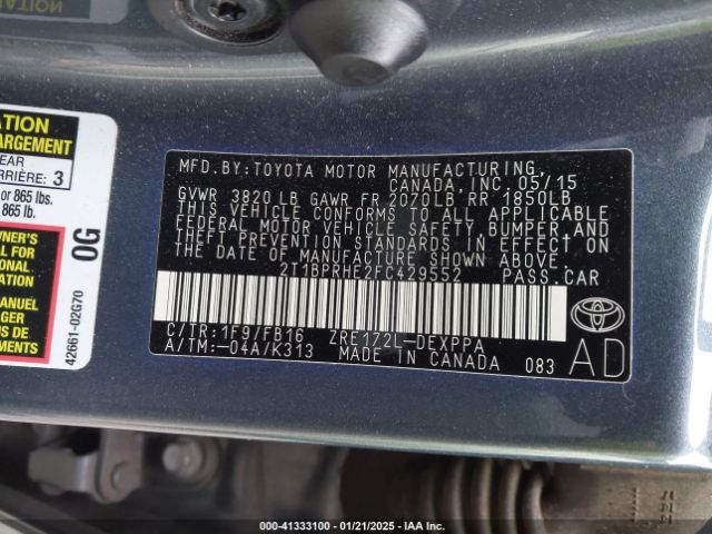 2T1BPRHE2FC429552 Toyota Corolla Le Eco Plus
