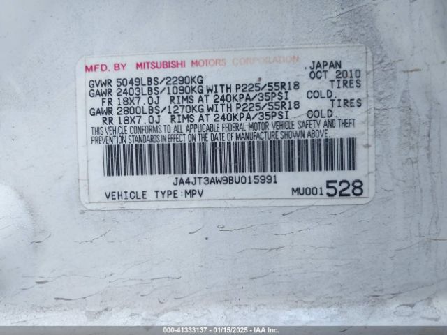 2011 MITSUBISHI OUTLANDER JA4JT3AW9BU015991 Photo 8