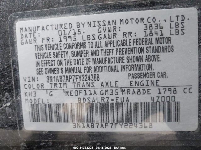 Nissan SENTRA SR 2015 3N1AB7AP7FY224368 Image 9