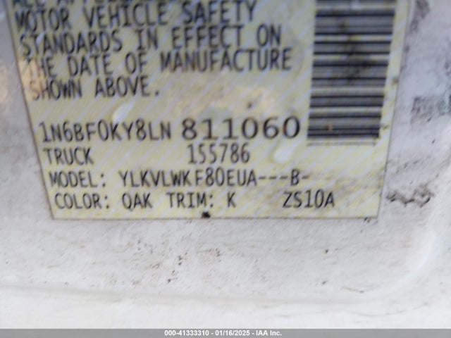 1N6BF0KY8LN811060 Nissan Nv Cargo Nv2500 Hd S Standard Roof V6