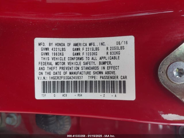 1HGCR2F50GA245937 Honda Accord Sport