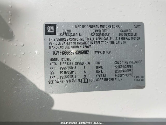 2007 CADILLAC ESCALADE 1GYFK66827R396002 Photo 8