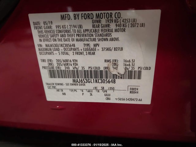 MAJ6S3GL1KC305648 Ford Ecosport Se
