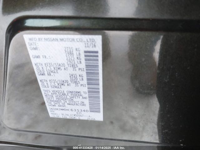 5N1DR2MM0HC635340 Nissan Pathfinder Platinum