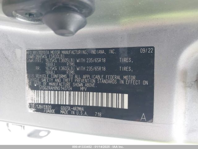 5TDGZRAH8NS140704 Toyota Highlander Xle