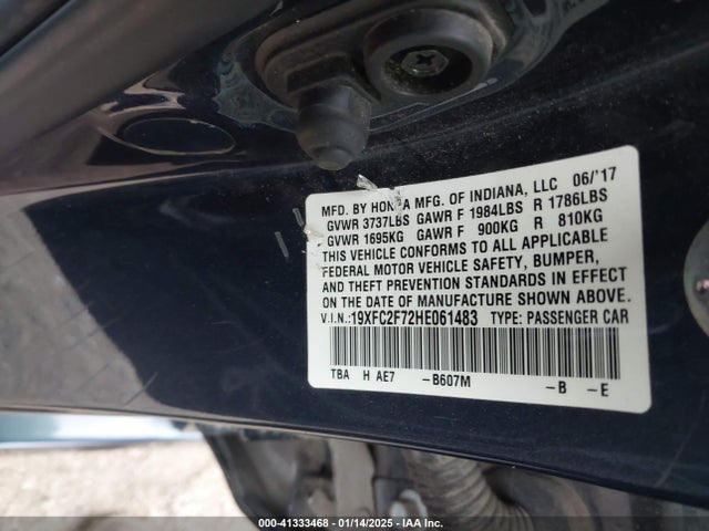 Honda CIVIC EX 2017 19XFC2F72HE061483 Image 9
