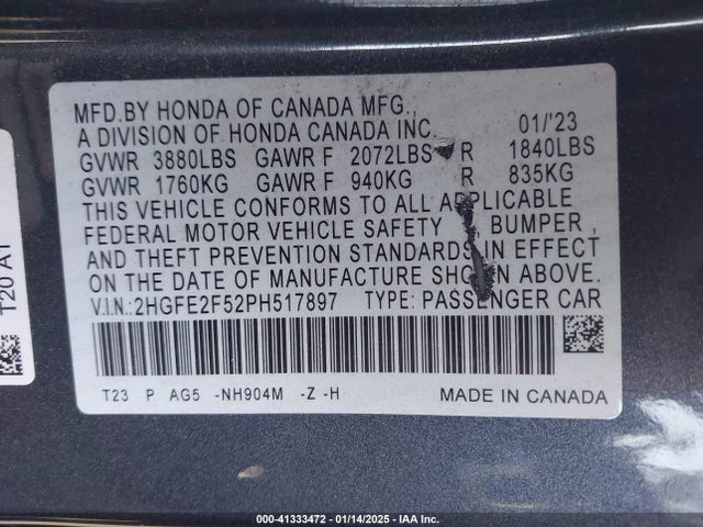 2HGFE2F52PH517897 Honda Civic Sport