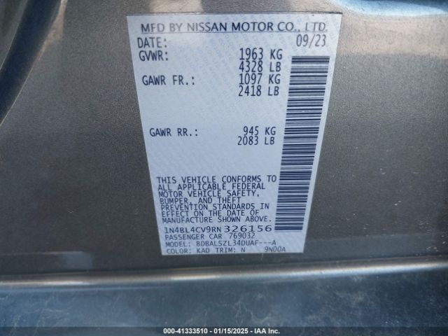 1N4BL4CV9RN326156 Nissan Altima Sr Fwd