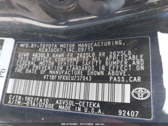4T1BF1FK6EU737043 Toyota CAMRY L