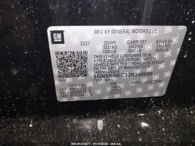 1GNSKBKC1JR190059 Chevrolet Tahoe Lt