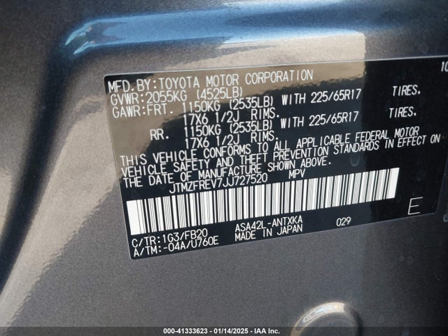 JTMZFREV7JJ727520 Toyota RAV4 LE