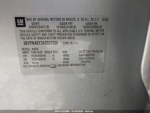 2010 CADILLAC SRX 3GYFNAEY3AS537238 Photo 8