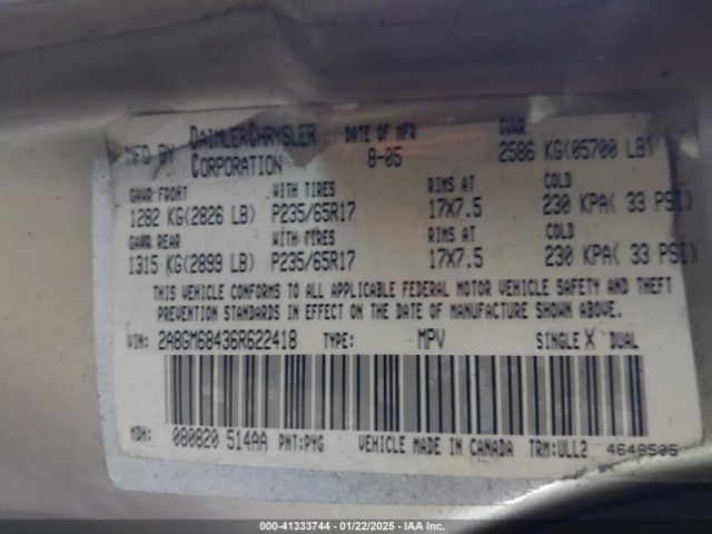 2006 CHRYSLER PACIFICA 2A8GM68436R622418 Photo 8