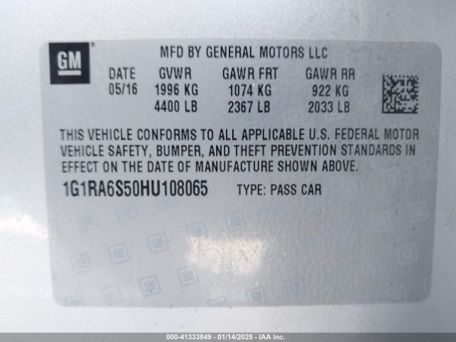 1G1RA6S50HU108065 Chevrolet VOLT LT