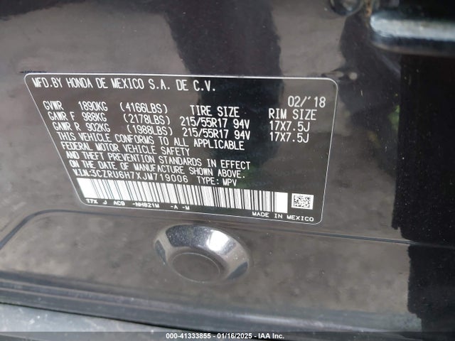 3CZRU6H7XJM719006 Honda Hr-v Ex-l